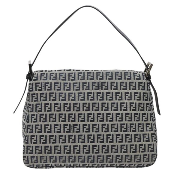 FENDI Zucchino Canvas Mamma Baguette Shoulder Bag Navy Auth 113562V - Picture 2 of 16